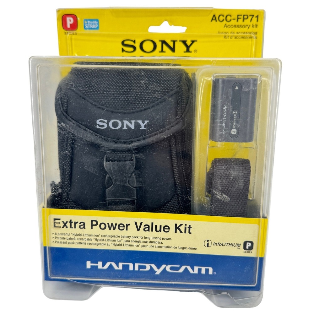 Sony ACC-FP71 Handycam Accessory Kit NP-FP71 Battery Case Strap New Damaged Box